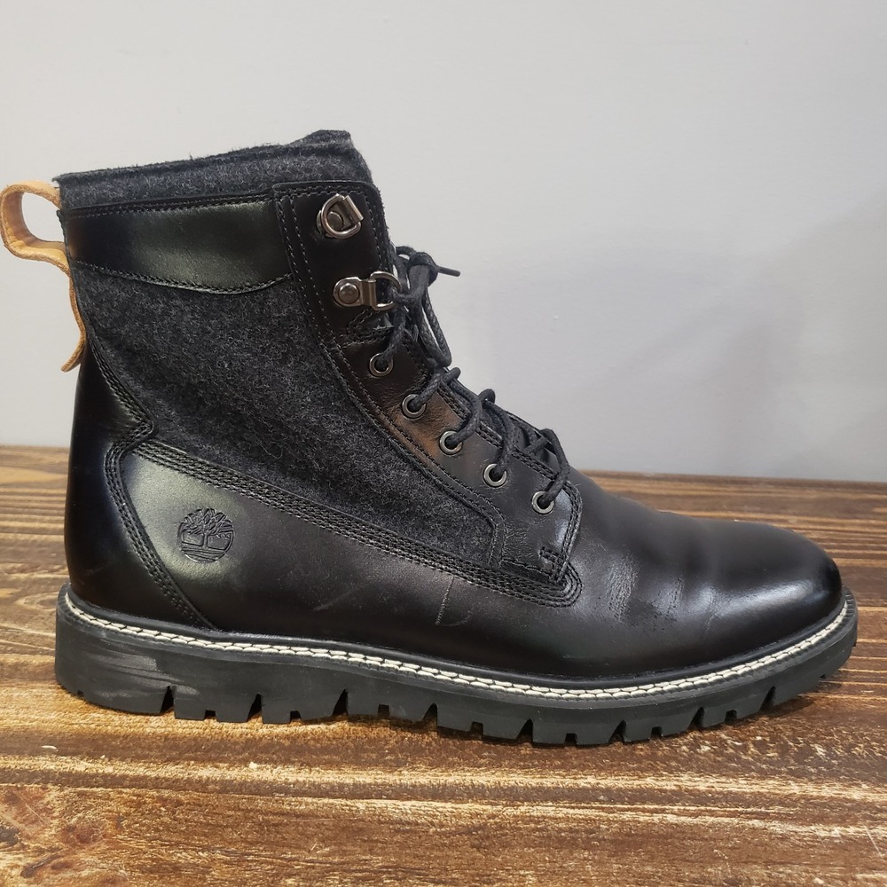 Timberland Boot Mens 12 A1PIZ Black Good Leather American Woolen Co Lace Up